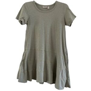 LOGO Lori Goldstein Women’s Short Sleeve Green Top with Angled Flare Hem XXS